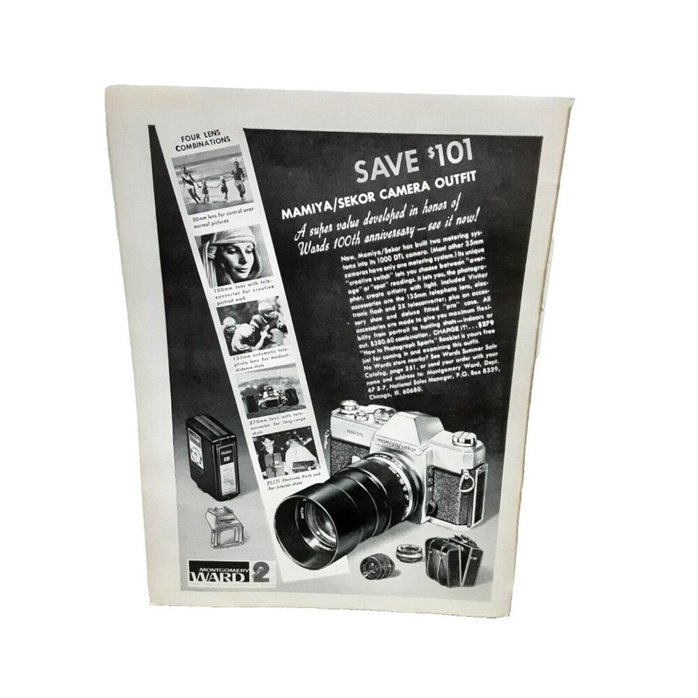 1972 Montgomery Ward Mamiya Sekor Camera Outfit Original Print ad 70s